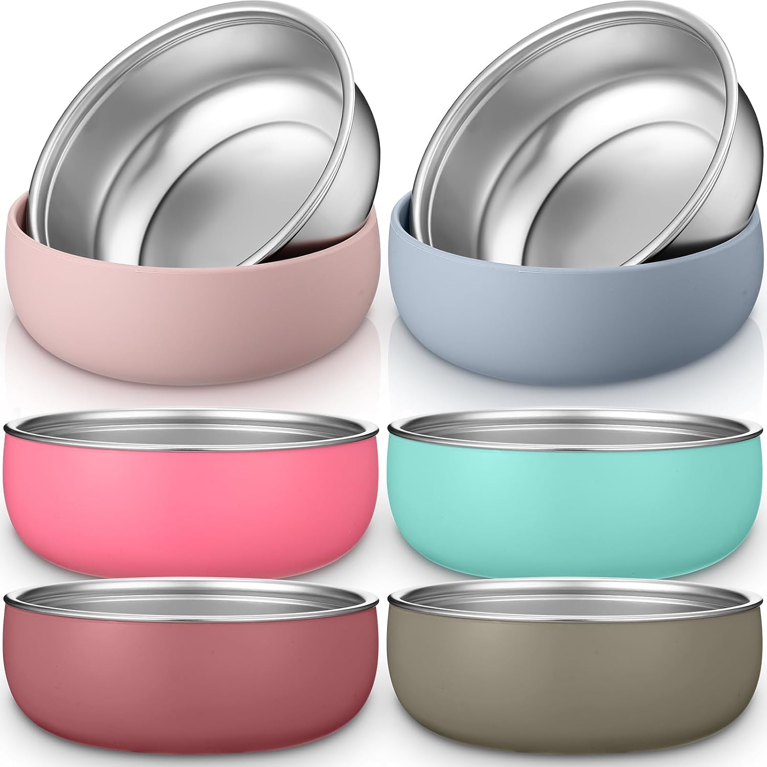 6 Pcs Stainless Steel Baby Bowls with Removable Silicone Shell for Kids, Dishwasher Safe