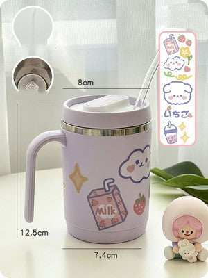 Cartoon Animal Glass Tumbler with Handle and Measurement Markings