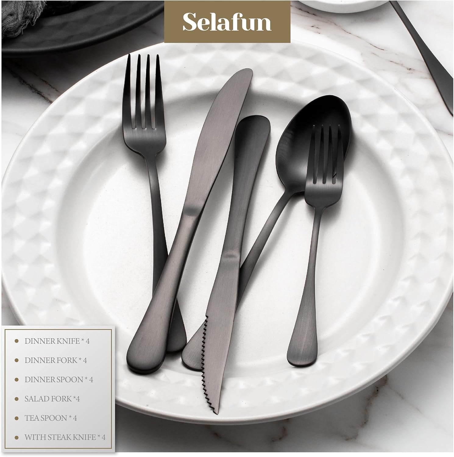 24-Piece Matte Black Flatware Set – Stainless Steel Cutlery for 4