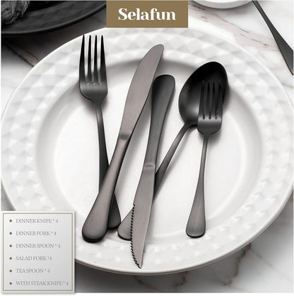24-Piece Matte Black Flatware Set – Stainless Steel Cutlery for 4