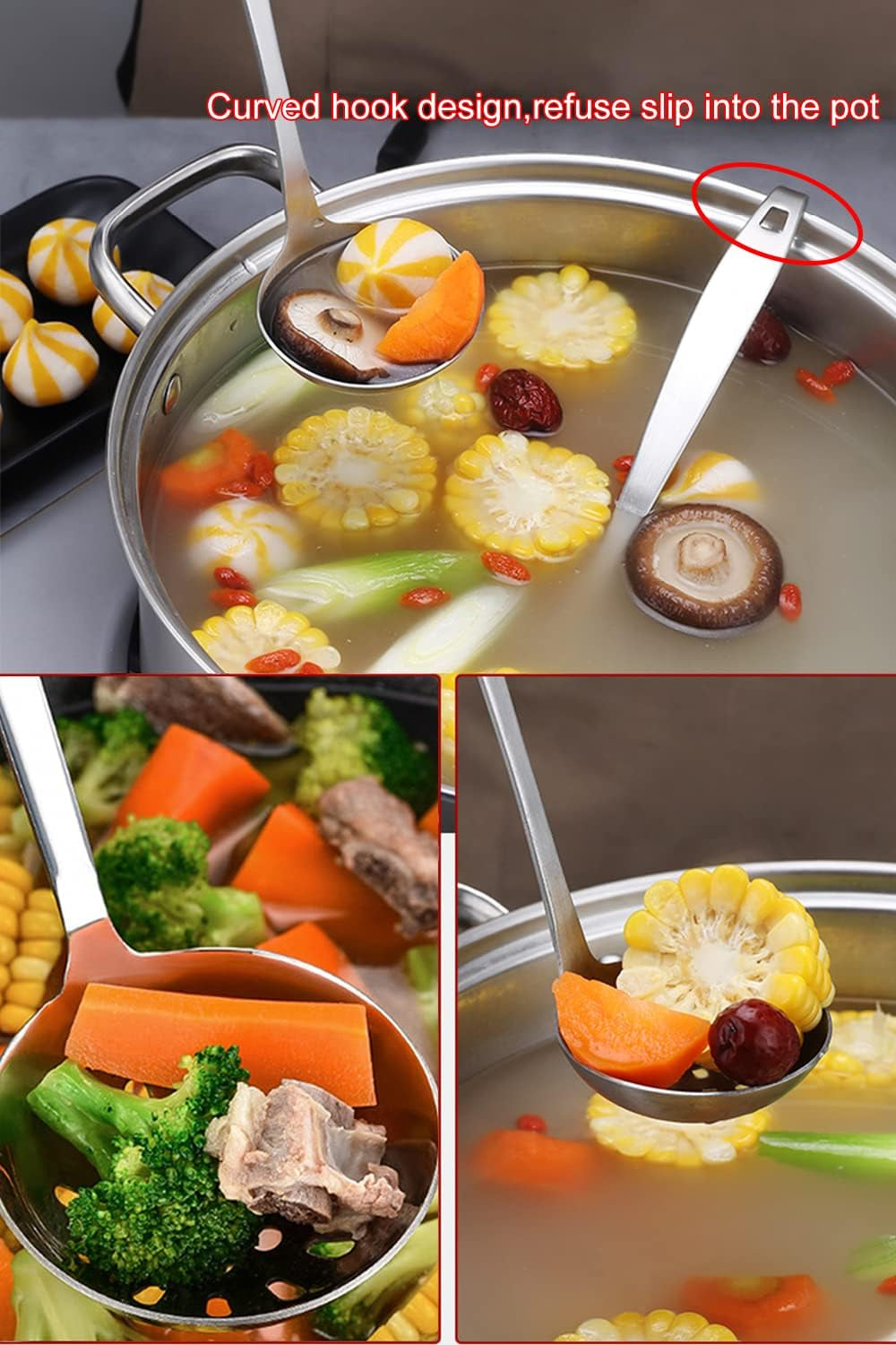 11.5"X 3.6" One Piece Stainless Steel Skimmer/Slotted Spoon/Strainer Ladle with Hook and Hole for Easy Hanging