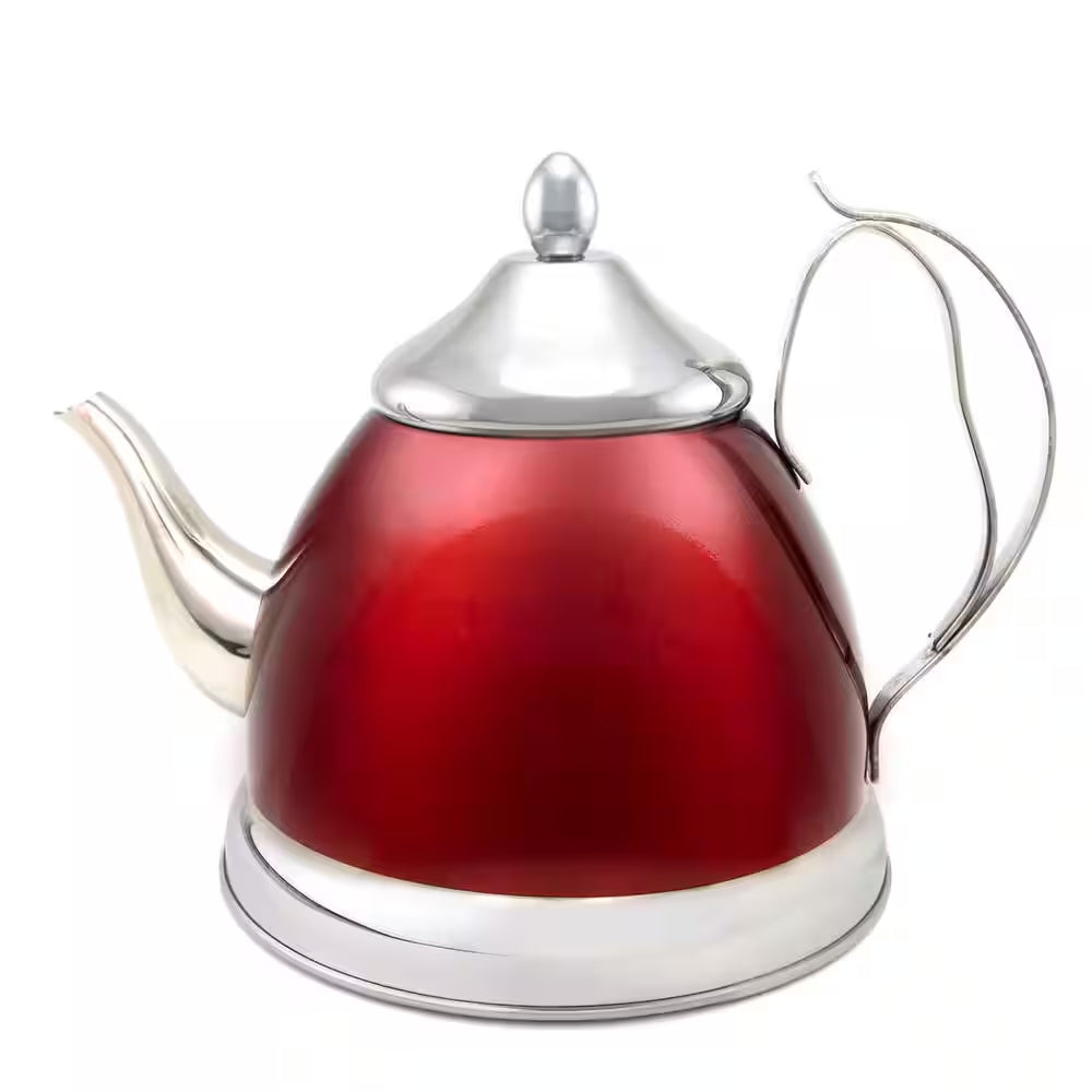 2 Qt. Metallic Cranberry Stainless Steel Tea Kettle with Removable Infuser Basket