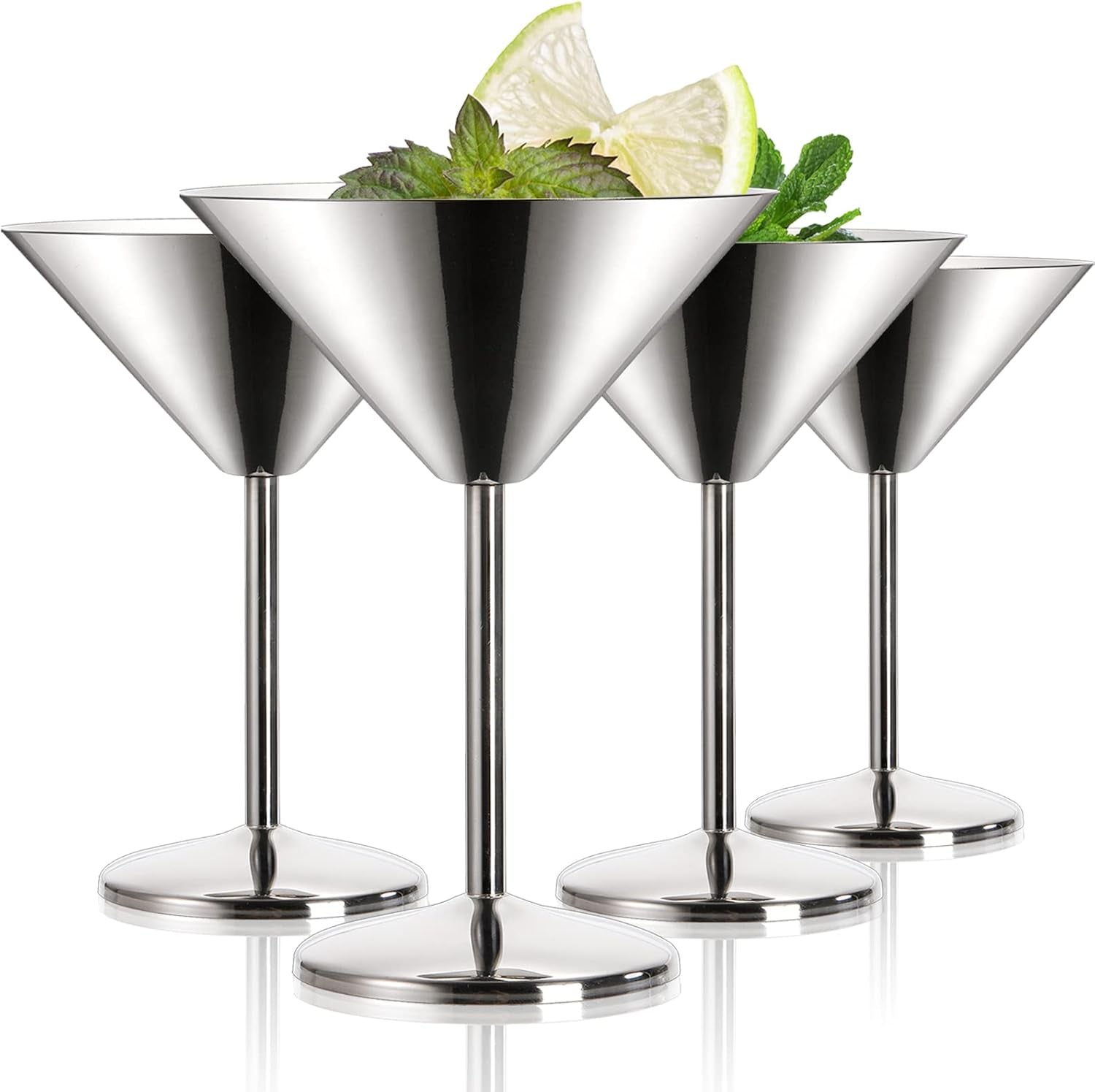 8 Oz Stainless Steel Martini Glasses,  4 Pack , 18/8 Mirror Polished Finish, Shatterproof