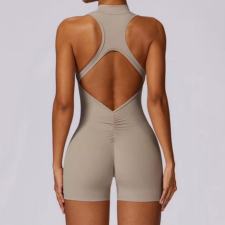 Backless Fitness Suit for Women with Zipper 