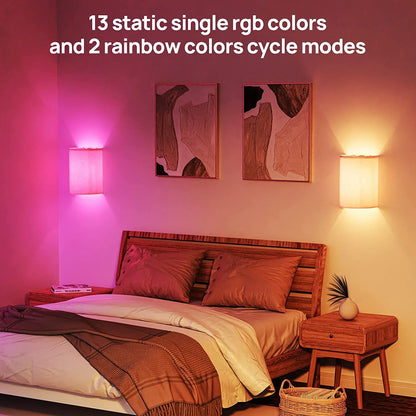 Dimmable 2-Light LED Fabric Linen Shade Bedroom Battery Operated Wall Sconces (2 Count)