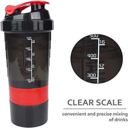 Portable Protein Shaker Cup with Powder Storage Container 500ML Mixer Cup Gym Sport Water Bottles with Wire Whisk Ball