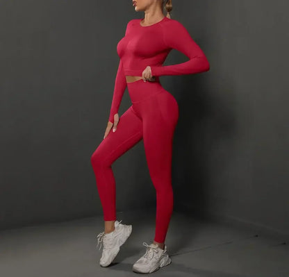 Women'S European and American Seamless Peach Tight Fitting Hip Lifting Yoga Suit Set, Sports Running Fitness Suit Two-Piece Set