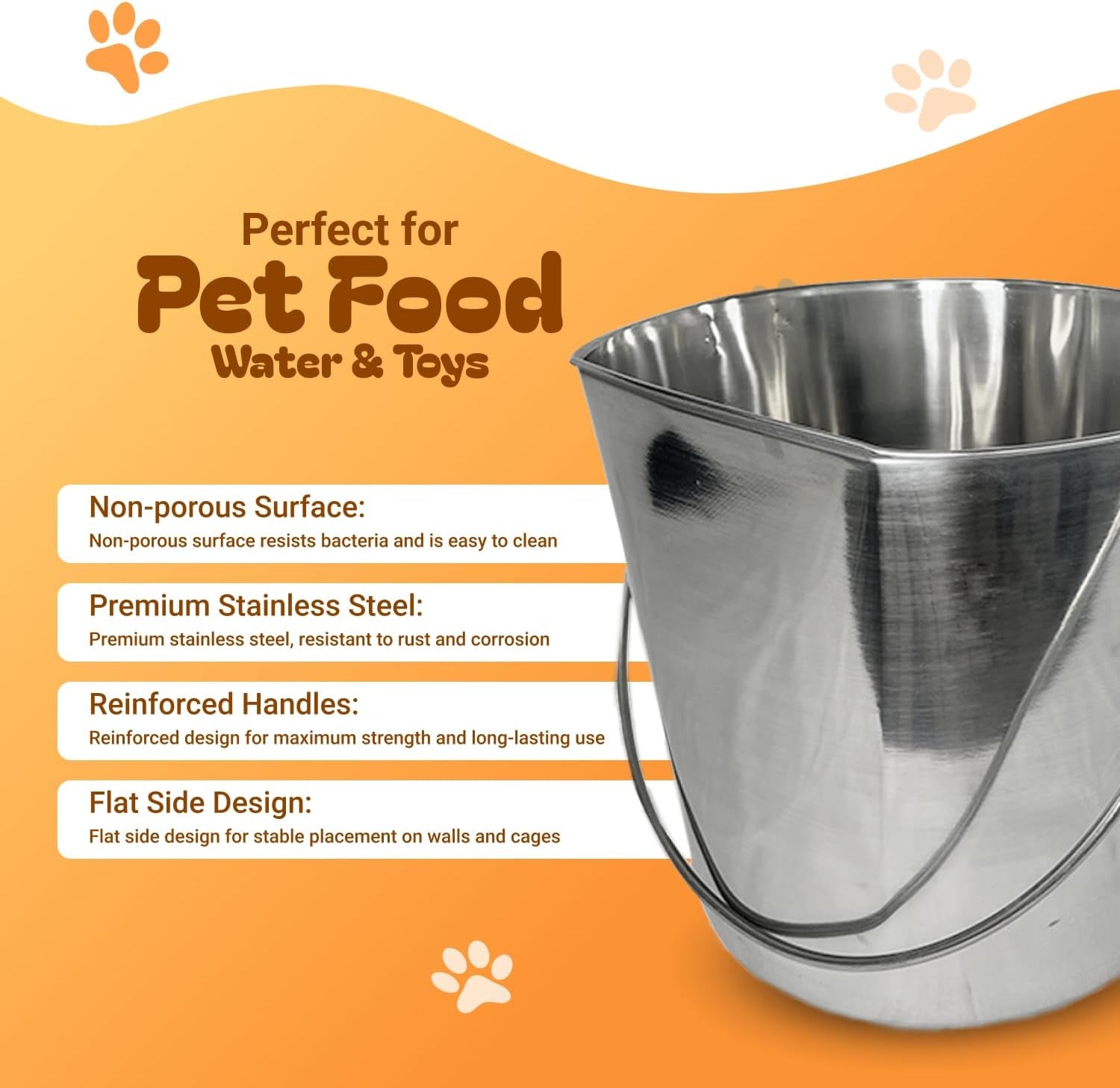 9 Qt Heavy Duty Stainless Steel Flat Side Bucket, Multi-Purpose Bucket