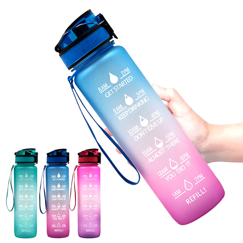 Motivational Water Bottle with Time Markers and Straw