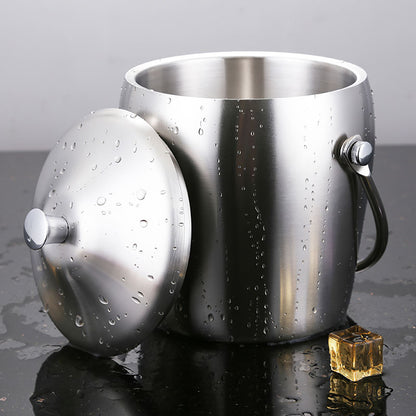 Stainless Steel Double-layer Ice Bucket With Lid And Thickened Portable