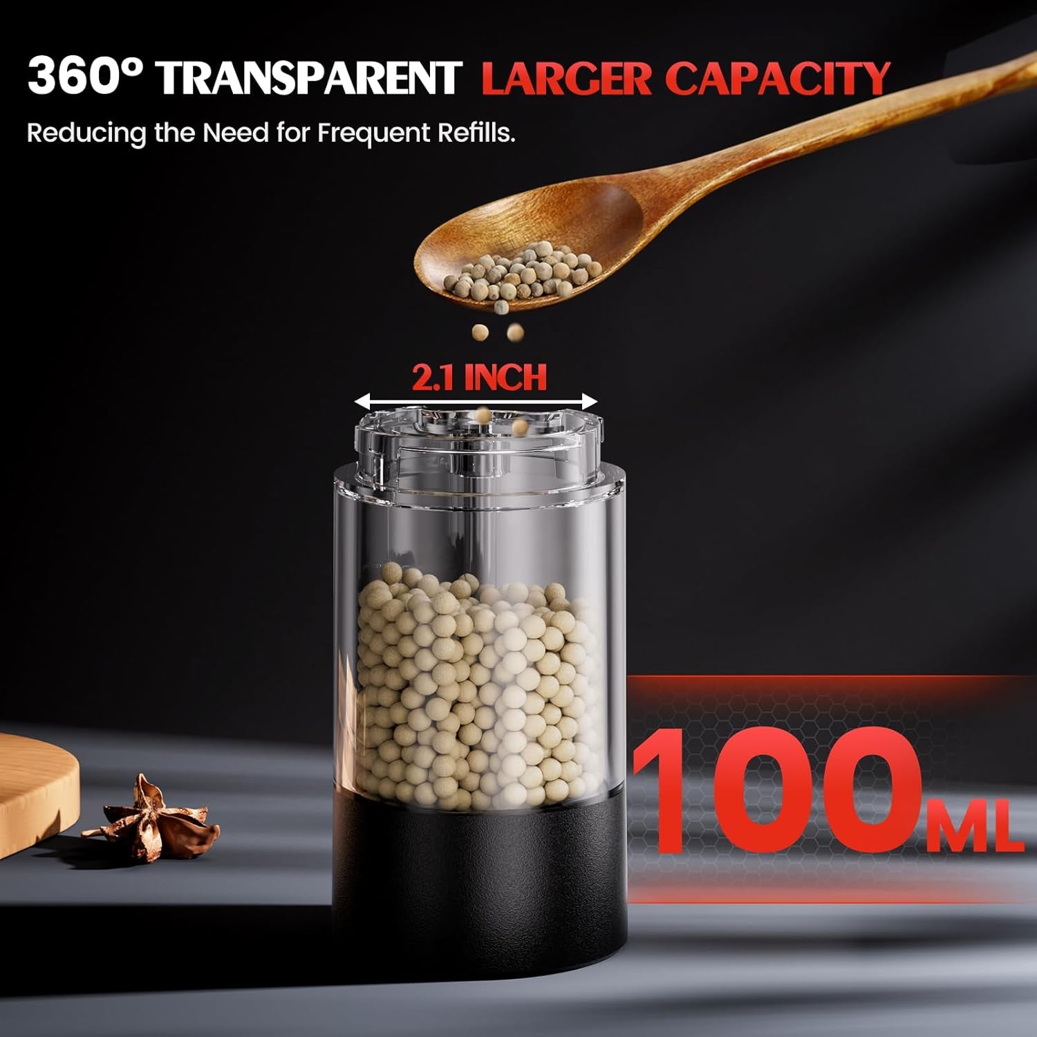 Electric Salt and Pepper Grinder Set Automatic Battery Pepper Mill Shakers Adjustable Coarseness Upgraded Larger Capacity with Led