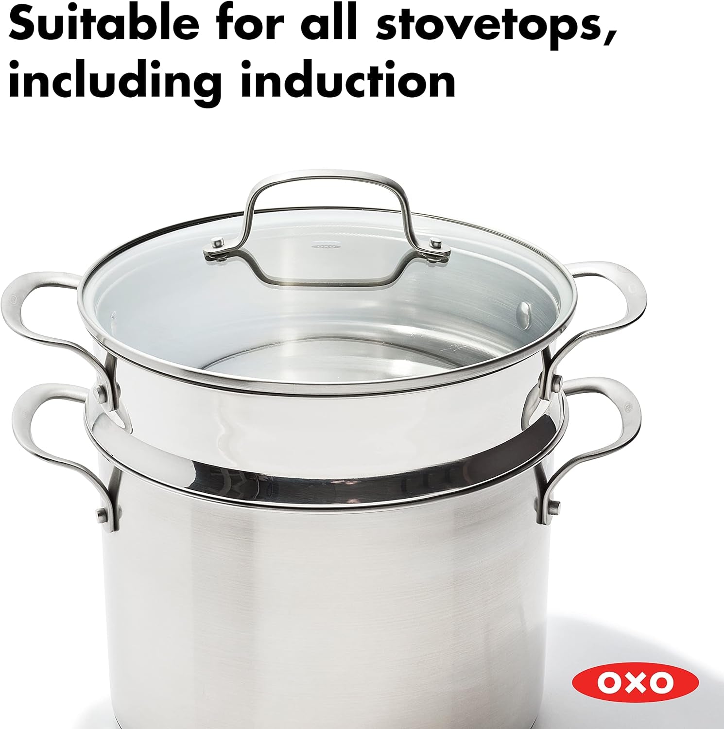 8.4QT Stainless Steel  Multipurpose Boiler Pot with Steamer Insert & Glass Lid, Dishwasher Safe