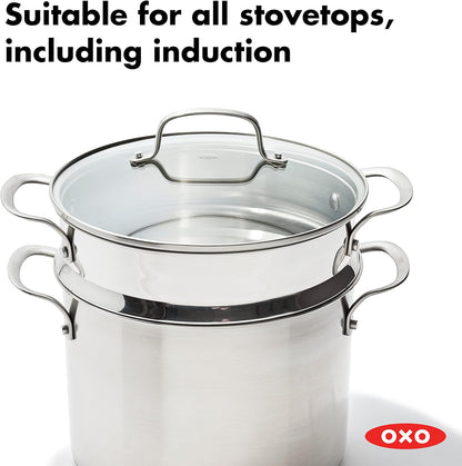 8.4QT Stainless Steel  Multipurpose Boiler Pot with Steamer Insert & Glass Lid, Dishwasher Safe