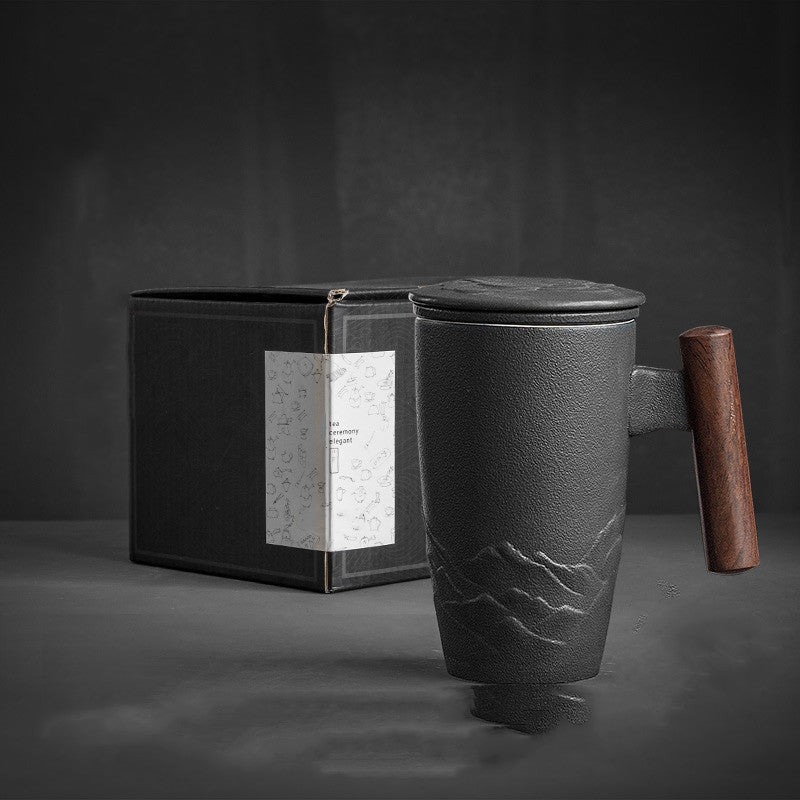 Artisan Ceramic Tea Mug with Wooden Handle