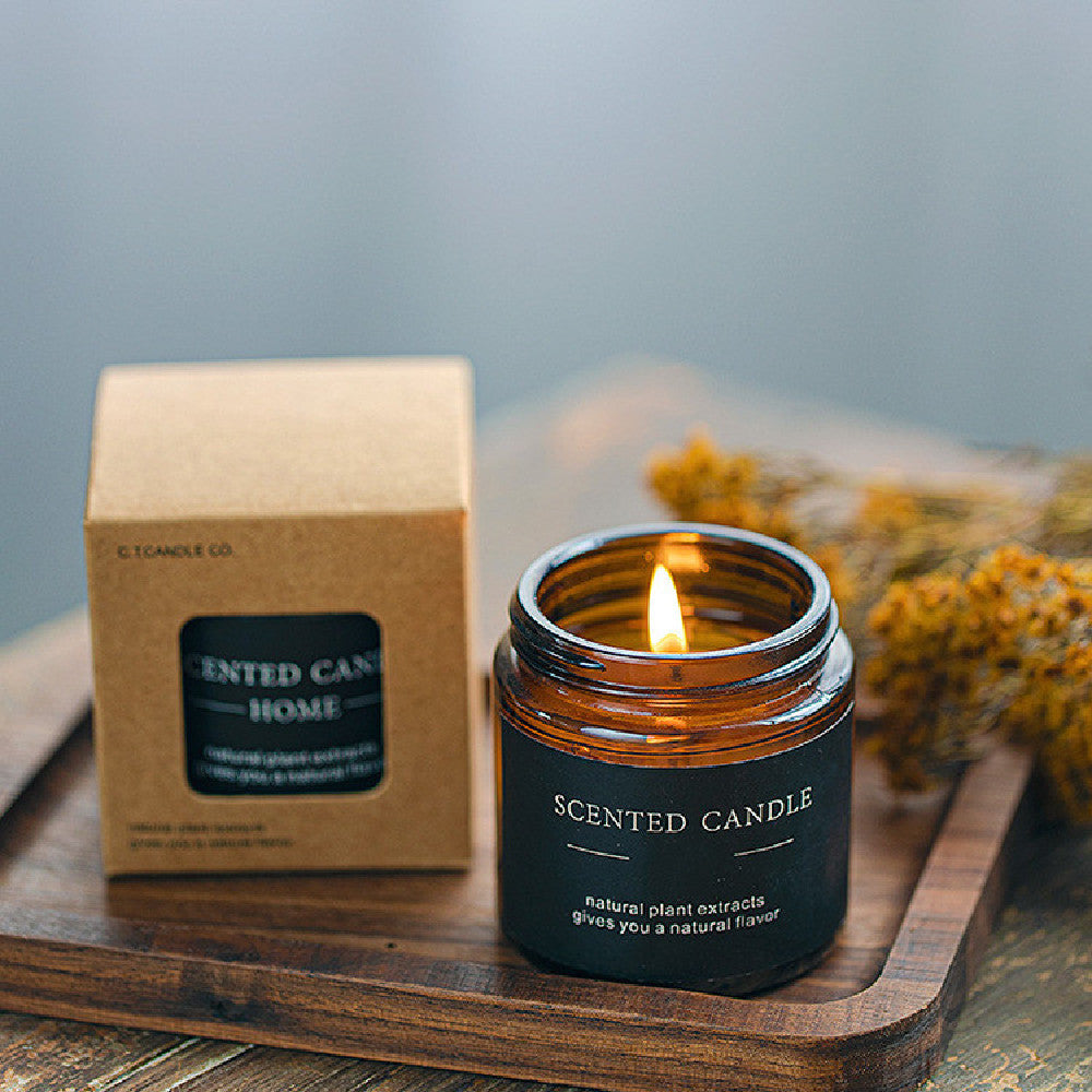 Amber Glass Scented Candle with Kraft Packaging