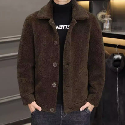 Double - sided Fleece Men's Lambswool Wool Coat Jacket - Alpaca House
