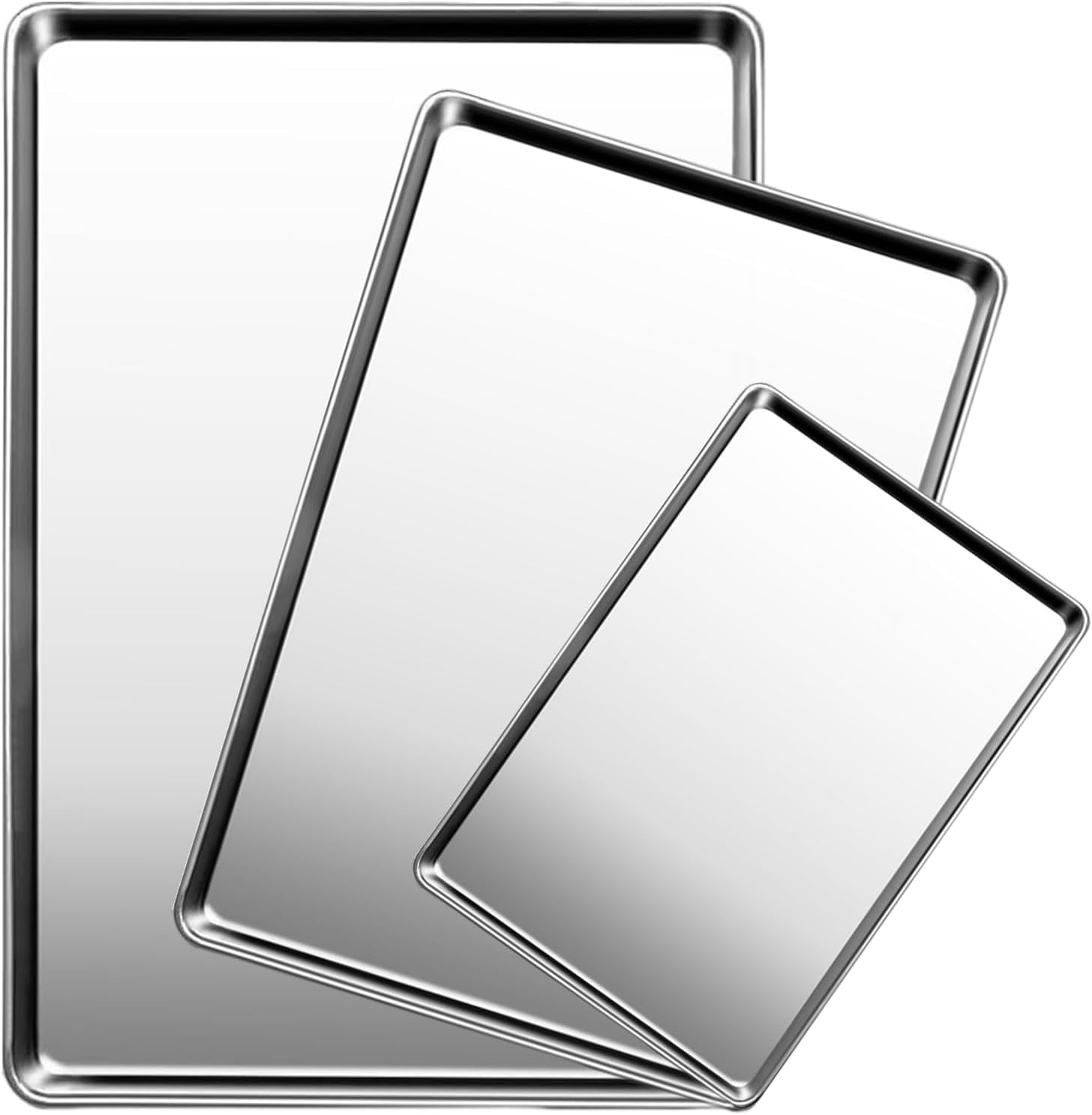 Baking Sheet Set of 3, Stainless Steel Cookie Sheet Baking Sheet Pan, 16/12/9 Inch, Non Toxic & Heavy Duty & Easy Clean, Dishwasher Safe
