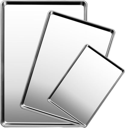 Baking Sheet Set of 3, Stainless Steel Cookie Sheet Baking Sheet Pan, 16/12/9 Inch, Non Toxic & Heavy Duty & Easy Clean, Dishwasher Safe