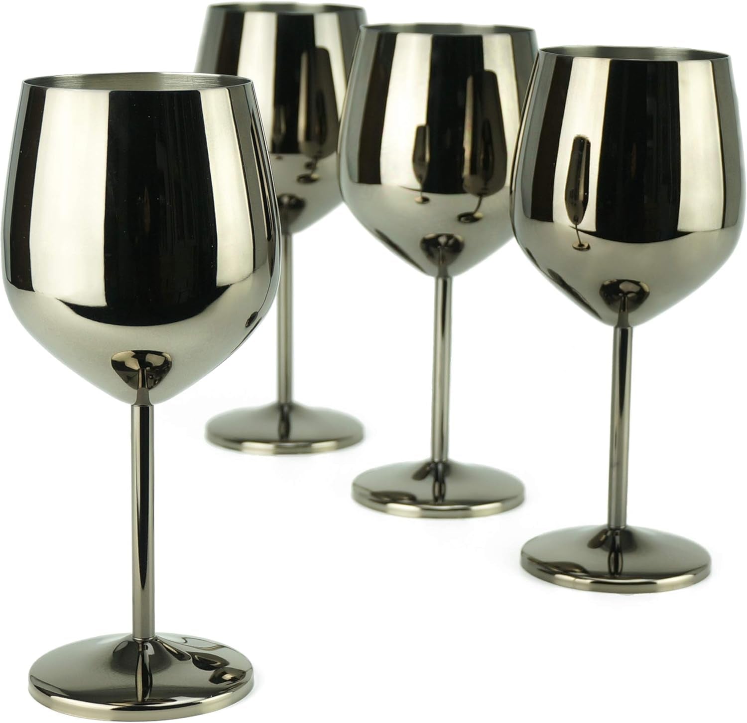18.5 oz. Set of 4 Stainless Steel Wine Glasses - Black Unbreakable Stem Metal Wine Goblets