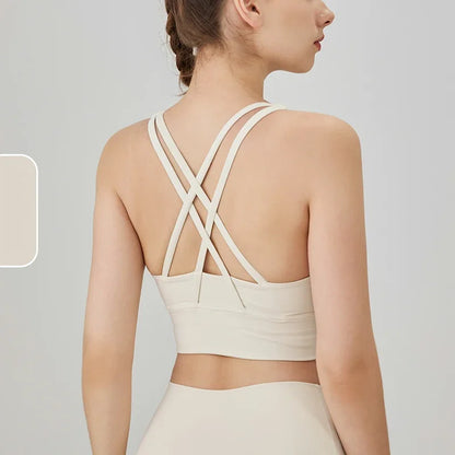 New Women Fitness Top Cross Back Breathable Shockproof 