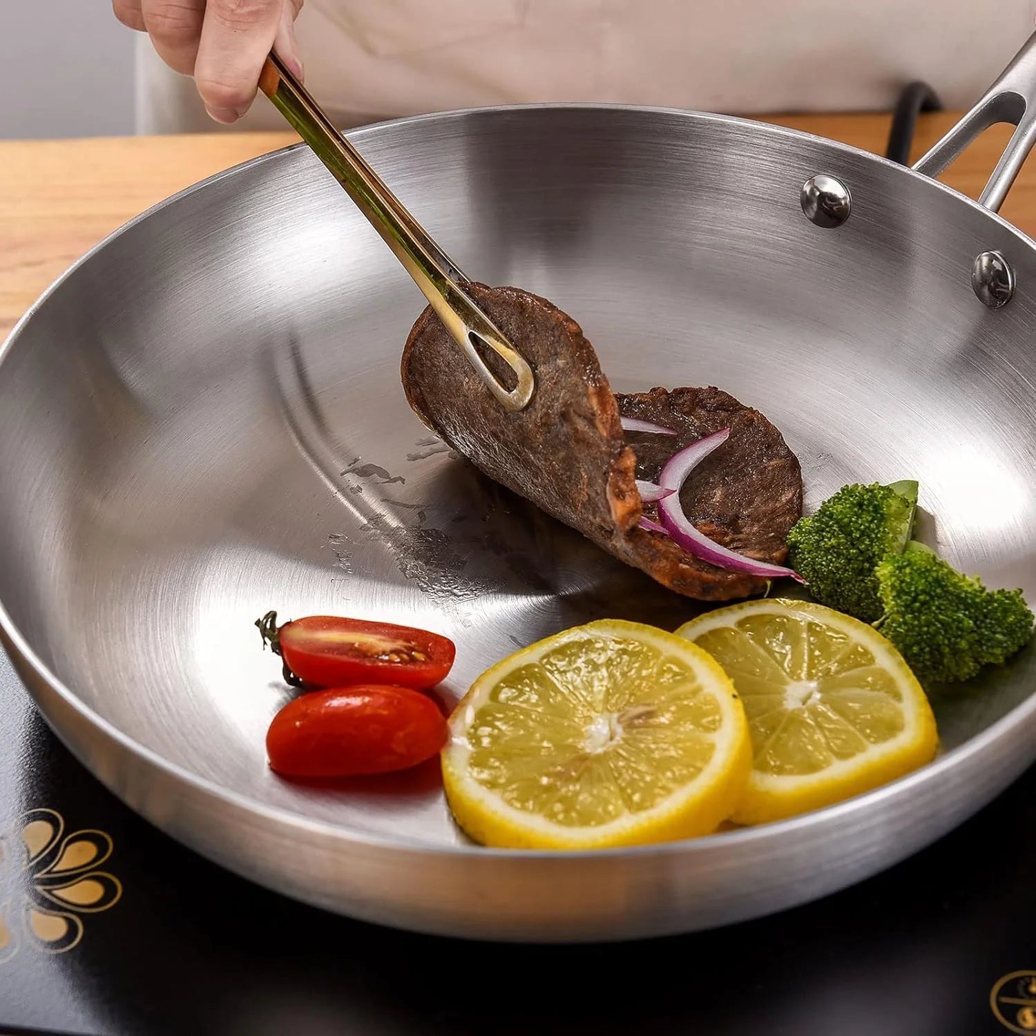 Tri-Ply Stainless Steel Frying Pan,8.5 Inch Skillet, Induction Stri Fry Pan, Dishwasher and Oven Safe, Rivet Handle