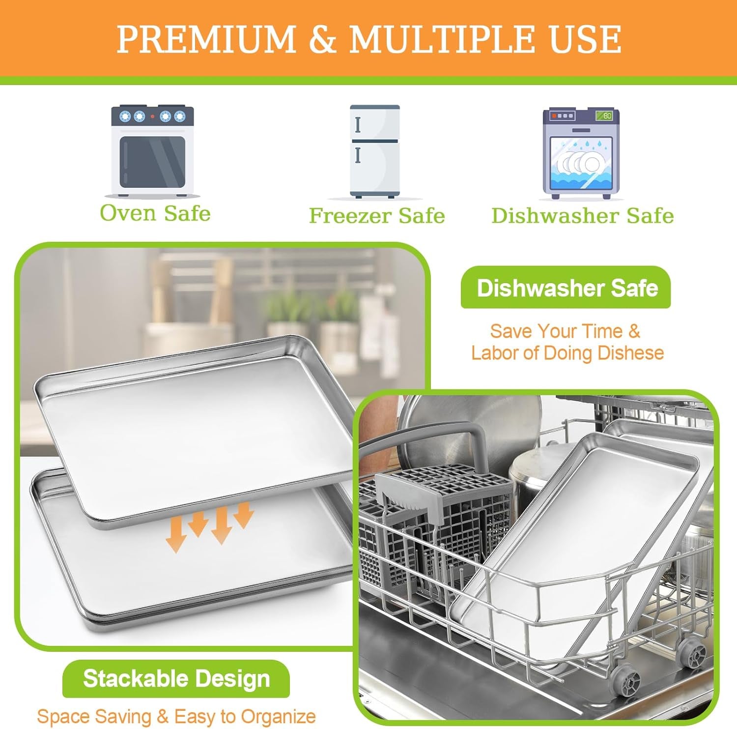 16 X 12 X 1 Inch Stainless Steel Baking Sheet Set of 2, Non Toxic, Mirror Finish & Rust Free, Dishwasher Safe
