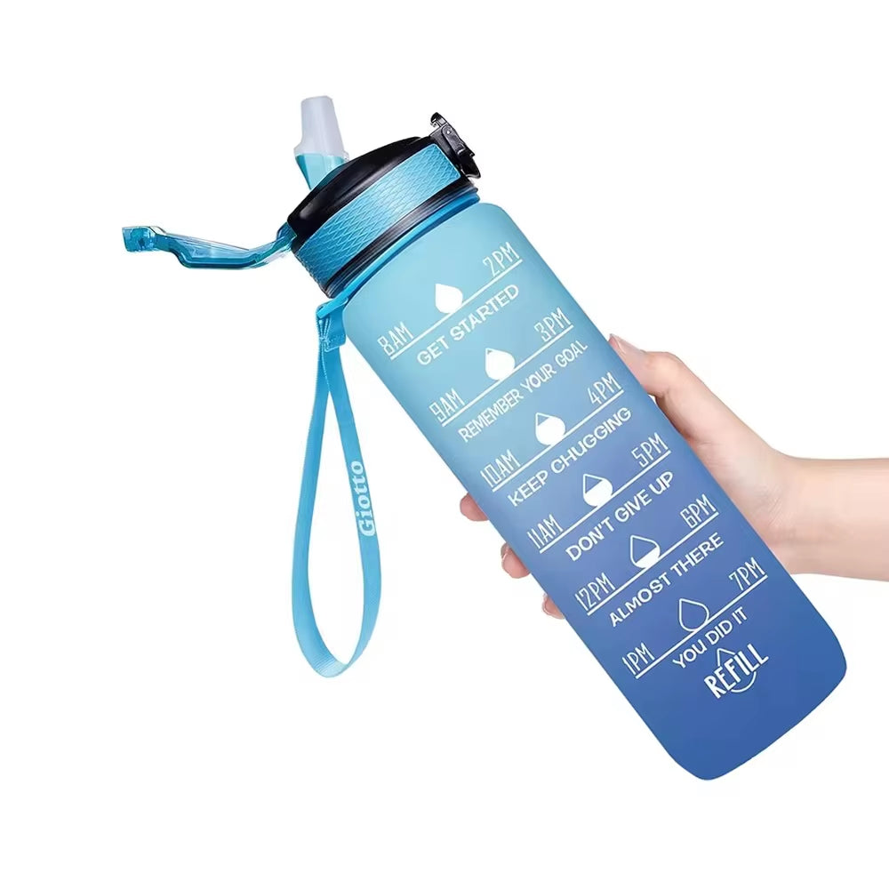 32 Oz Leakproof Water Gym Bottles with Times to Drink and Straw