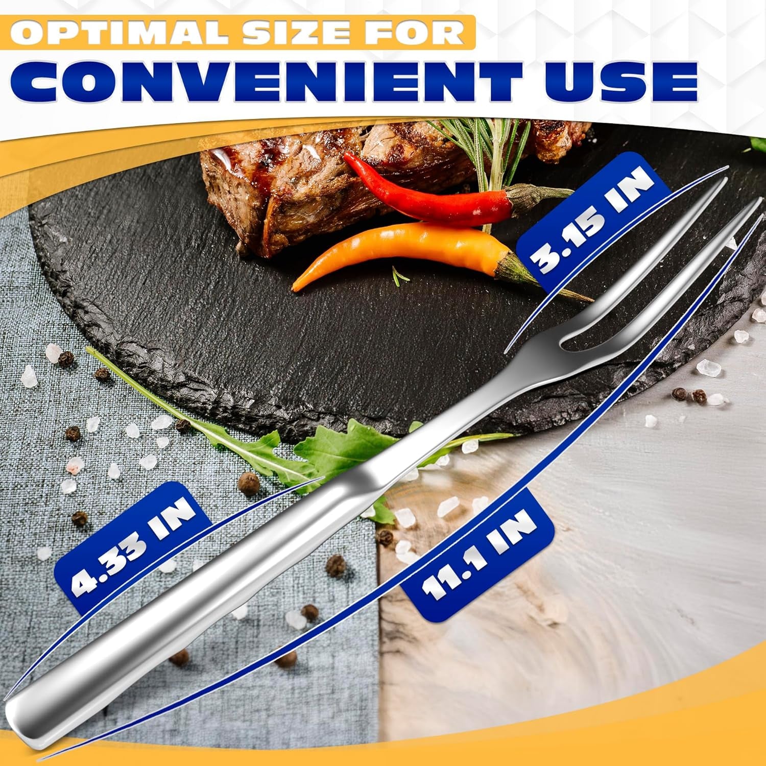 Meat Fork 2 Prongs – Carving Fork 11″ Stainless Steel Two-Prong with Polished Surface & Ergonomic Handle