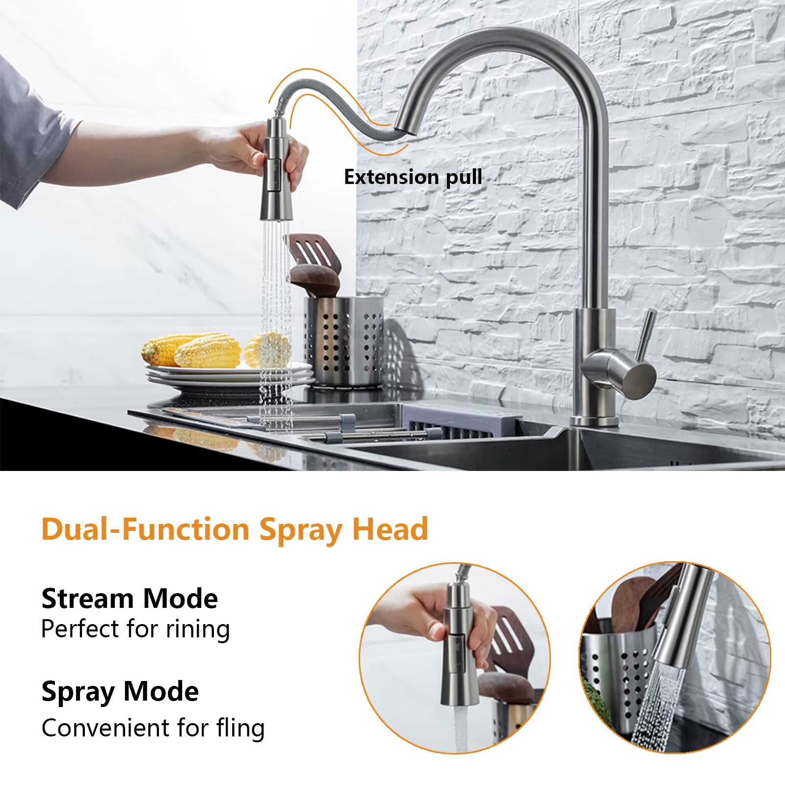 Kitchen Faucet Pull Out Brushed Nickle Stainless Steel Black Kitchen Mixed Tap Kitchen Sink Tap