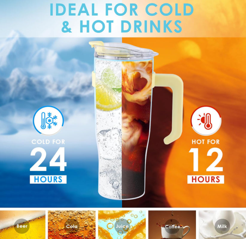 40 Oz Tumbler with Handle Straw Lid Insulated Vacuum Stainless Steel, Cold or Hot Sweat Proof Reusable