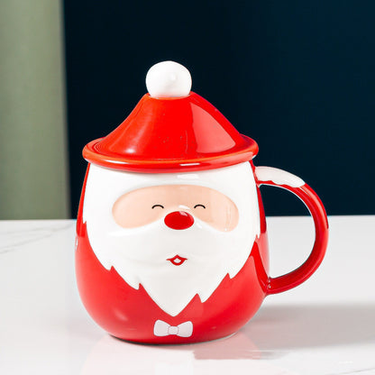 Santa Claus Ceramic Mug with Lid & Spoon