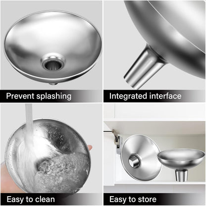 2 Large and Small Mouth Stainless Steel Funnel