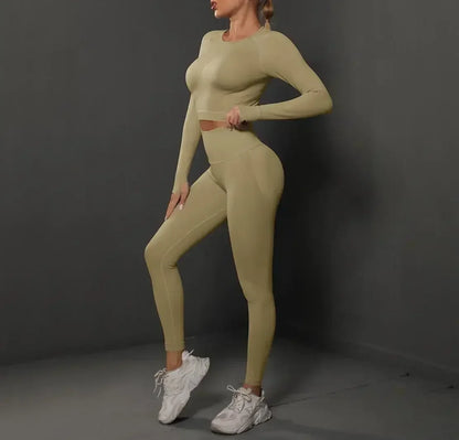 Women'S European and American Seamless Peach Tight Fitting Hip Lifting Yoga Suit Set, Sports Running Fitness Suit Two-Piece Set