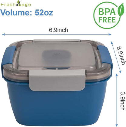 Salad Lunch Container To-Go – 52oz Bowl with Compartments & Dressing Cup