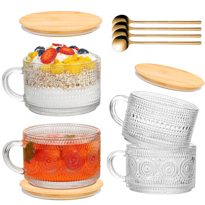 4-Pack 14oz Vintage Glass Coffee Mugs 