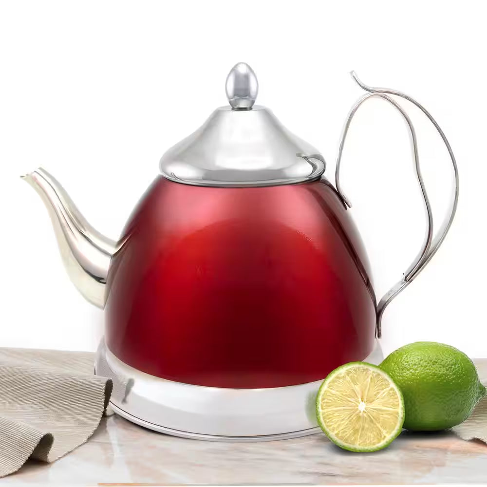 2 Qt. Metallic Cranberry Stainless Steel Tea Kettle with Removable Infuser Basket