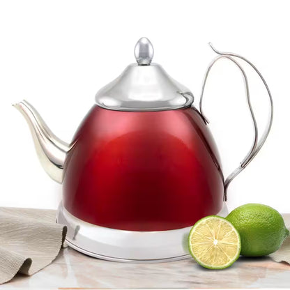2 Qt. Metallic Cranberry Stainless Steel Tea Kettle with Removable Infuser Basket