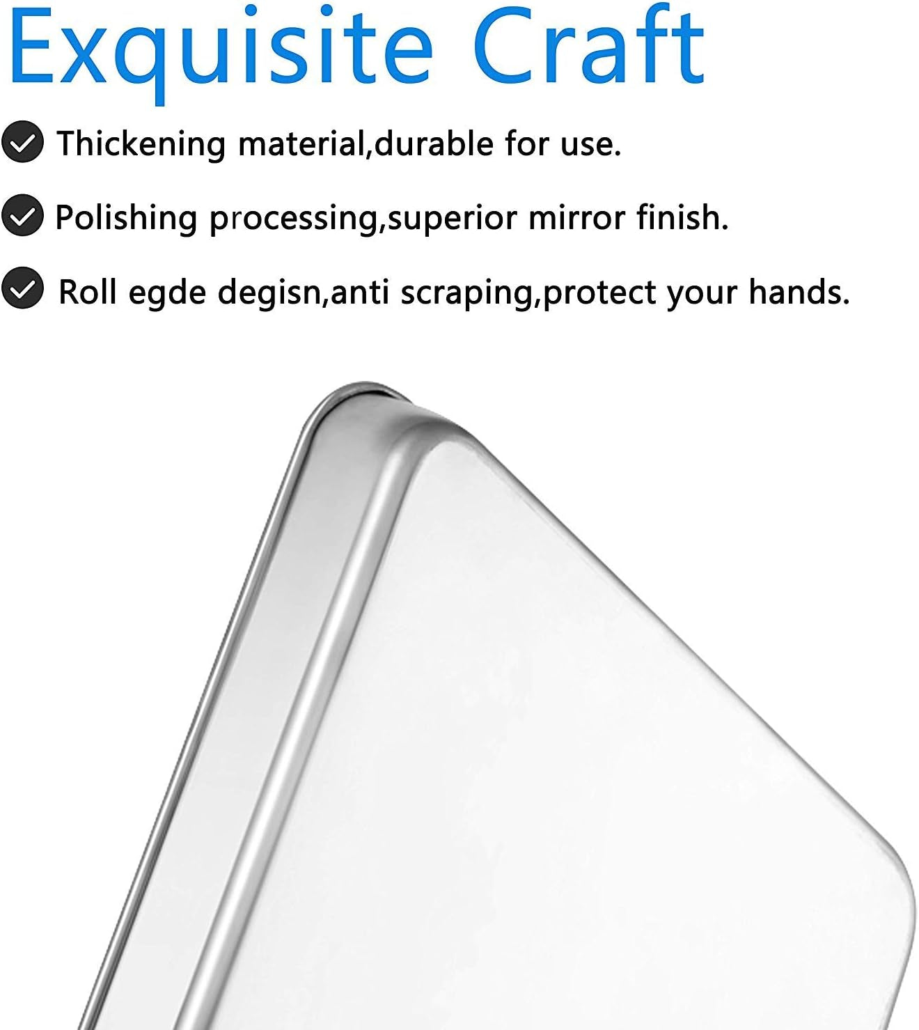 18 Inch Stainless Steel Baking Sheet Set of 2,  Healthy & Non-Toxic, Rust Free & Mirror Finish, Easy Clean & Dishwasher Safe