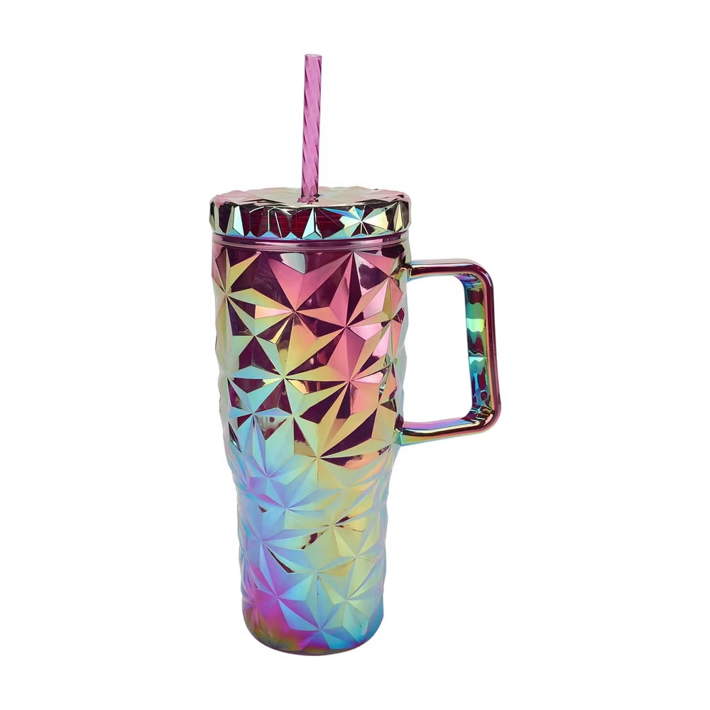 30 oz. Textured Tumbler with Handle Double-Wall Insulation and Spill-Resistant
