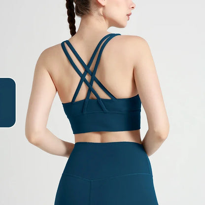New Women Fitness Top Cross Back Breathable Shockproof 