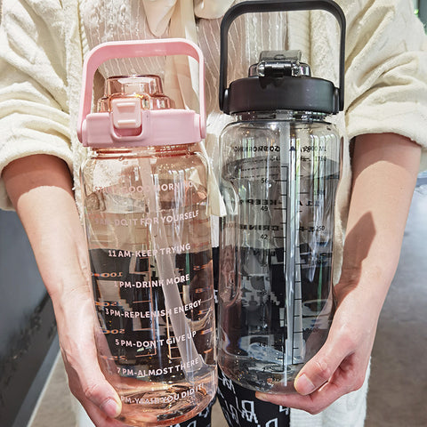 2 Liter Motivational Water Bottle with Time Markers and Straw: Crush Your Hydration Goals!