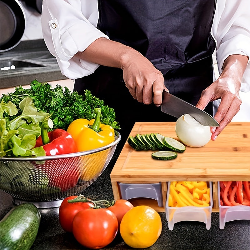 Bamboo Cutting Board with Drawer & Complete Vegetable Prep Set