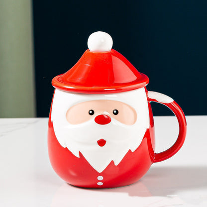 Santa Claus Ceramic Mug with Lid & Spoon