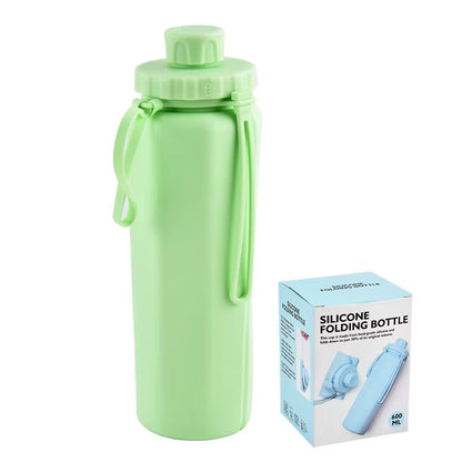 600ML Collapsible Water Bottle Silicone Foldable Water Cup Outdoor Sports Leakproof Reusable Kettle for Travel Camping Yoga