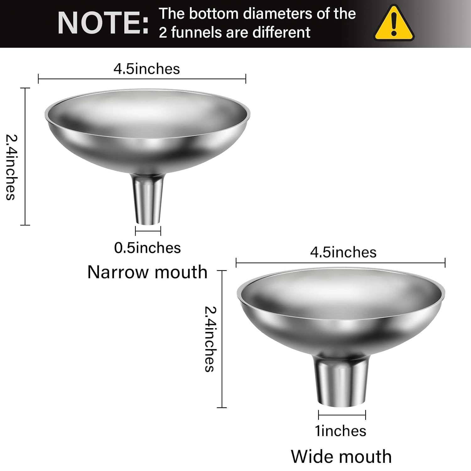 2 Large and Small Mouth Stainless Steel Funnel