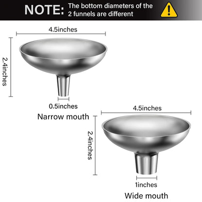 2 Large and Small Mouth Stainless Steel Funnel