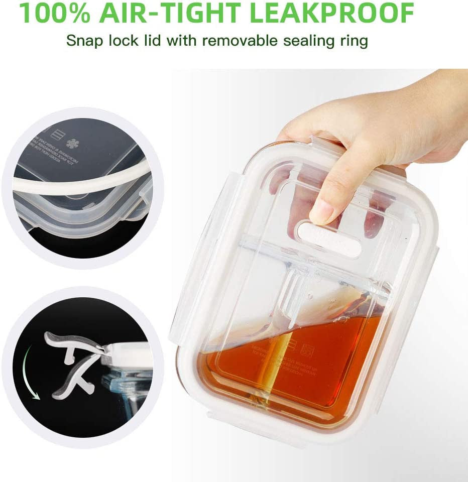 3-Pack 36oz Glass Bento Box Meal Prep Containers