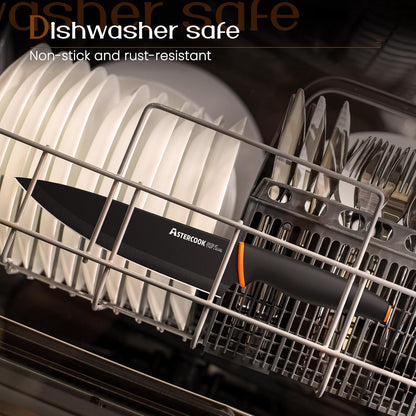 15 Pcs Dishwasher Safe Kitchen Knife Set with Built-In Sharpener, High Carbon German Stainless Steel Black Knife Block Set