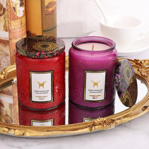 "Enjoy Your Life" Vibrant Scented Candles in Decorative Glass Jars
