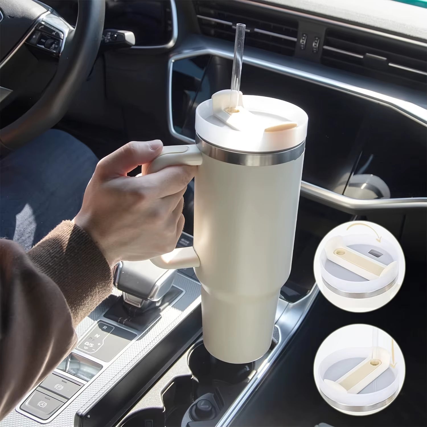 1Pc 1200Ml/40Oz Tumbler with Handle, Reusable Vacuum Insulated Bottle, with Lid and Straws, Leakproof Portable Drinking Cu